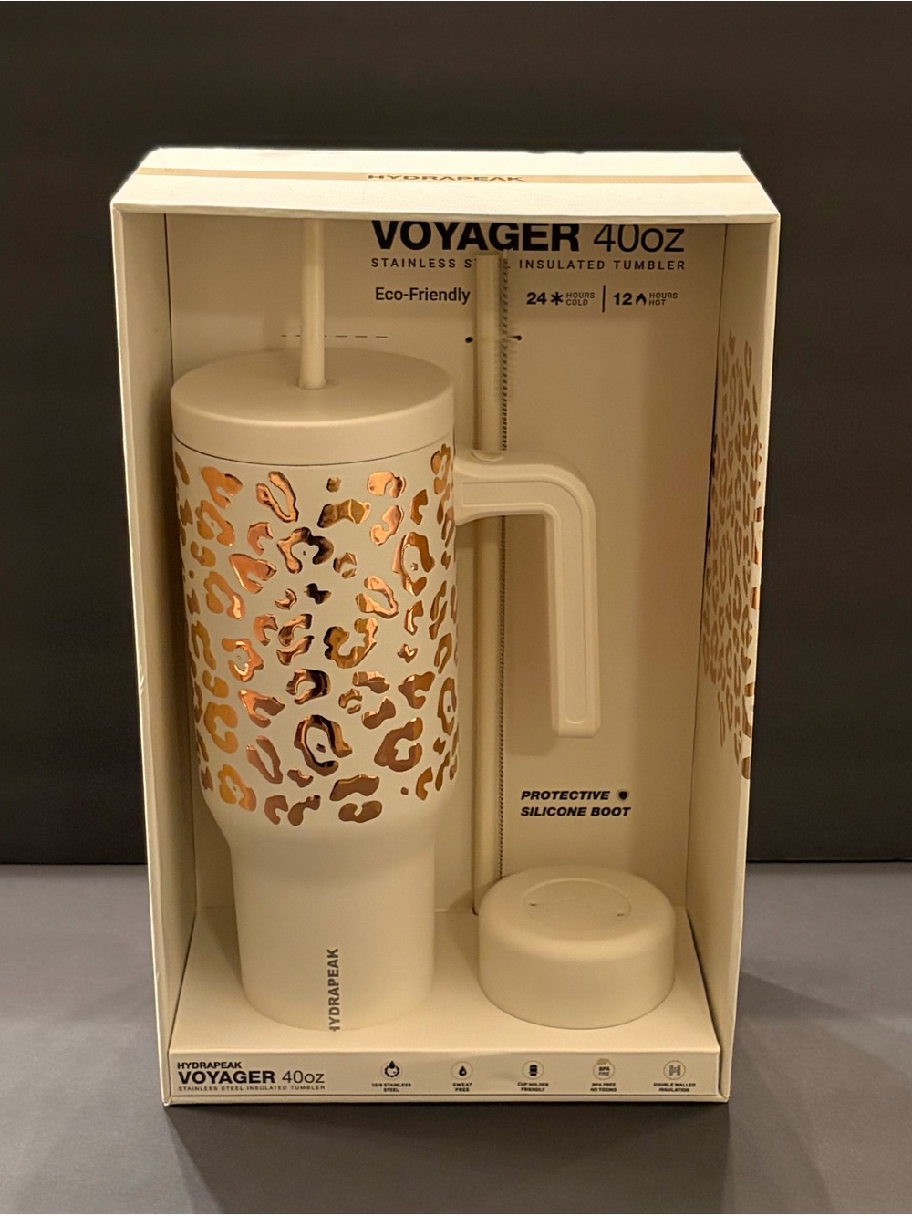 Hydrapeak Voyager 40oz Insulated Tumbler - Cream with Rose Gold Leopard-